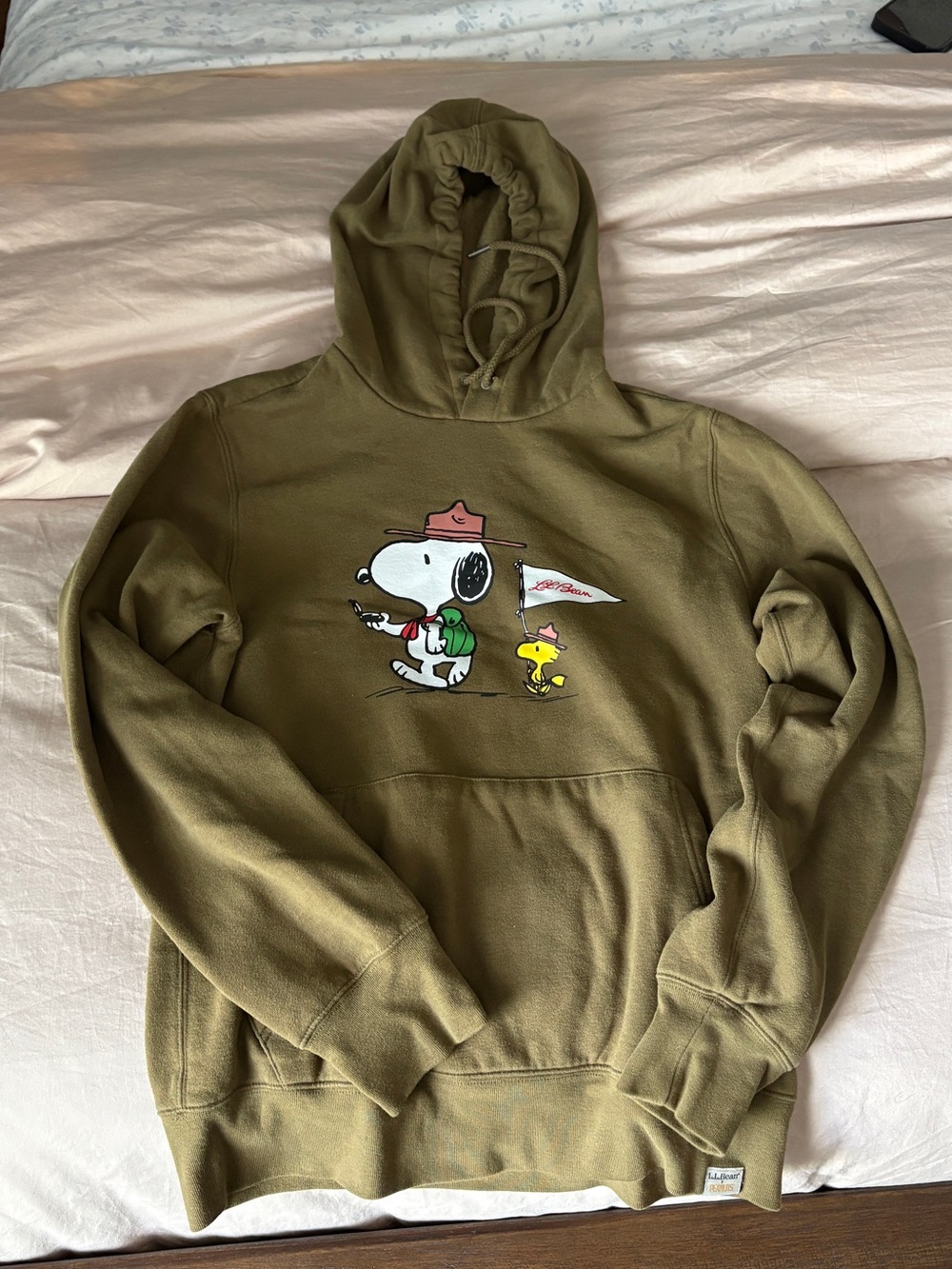 L.L. Bean Olive Green Snoopy & Woodstock Graphic Hoodie